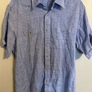 Linen Men's Blue Button-Up Shirt